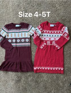 Toddler Girl Christmas Long Sleeve Warm Dress Size 4-5T
