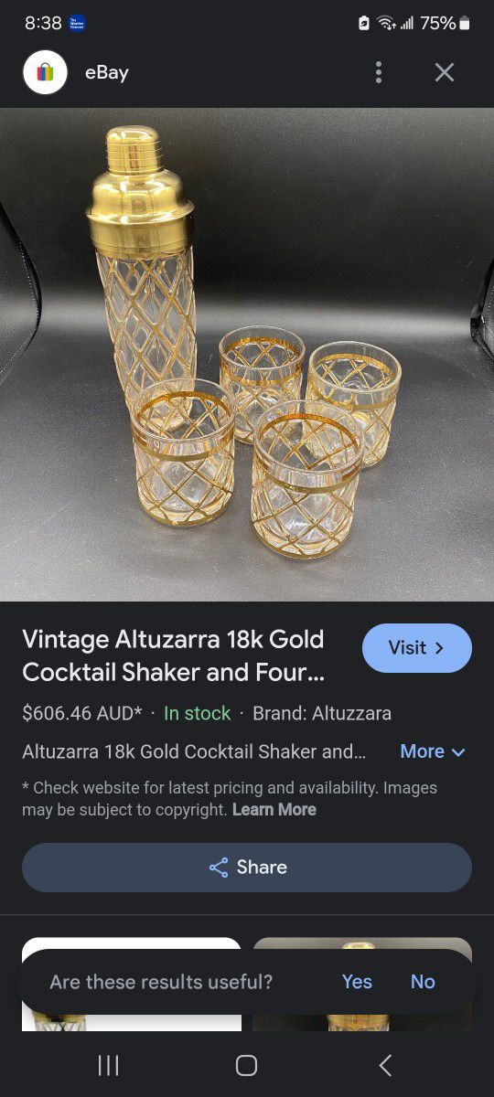 Altuzarra 18k Gold Cocktail Shaker and Glassware - a Set of 8