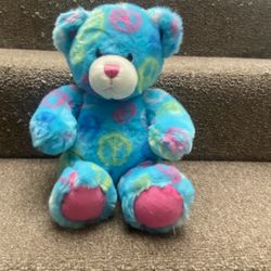 Build A Bear 2010 Peace Bear Turquoise Soft Plush 15”