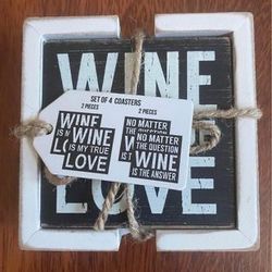 New Set Of 4 Rustic Wooden Wine Lover’s Coasters 3 1/2”