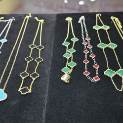 CUSTOM Sterling Sliver 925 four-leaf clover motif Chain And Charm ,Van Cleef & Arpels