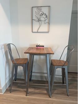 Industrial Bar Height Bistro Table and 2 Stools Set