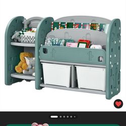 Kids Toy Storage Organizer w/ 2-Tier Bookshelf & Plastic Bins