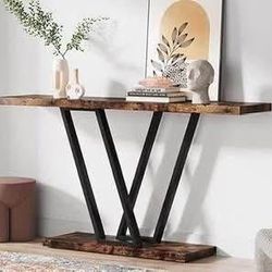 New 43.3"Console table, Hallway Table Industrial Display Shelf for Entry Way, Brown