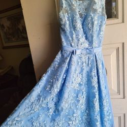 Baby Blue Lace Overlay Dress