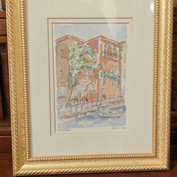 Original Watercolor Painting Depicting a Street Scene in Varenna, a Village on Lake Como in Italy