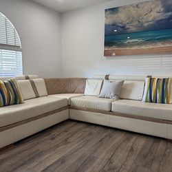 L Shaped Sectional Sofa w/ Pull Out Bed – Leather Look, Clean Condition