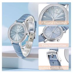 Watches for Women 8 Diamonds Ladies Wrist Watches Leather Buckle Band 32mm Plate Daily Luxury Style Fashion Jewelry for Women Gift present Wife