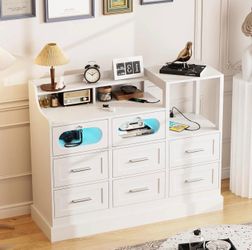 White 8 Drawer Dresser With LED Light