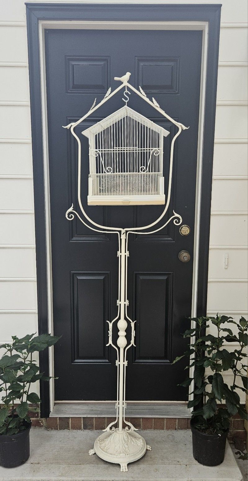 Antique Bird Cage Stand and Cage