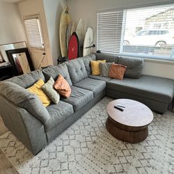 Large Grey Sectional L Sofa 