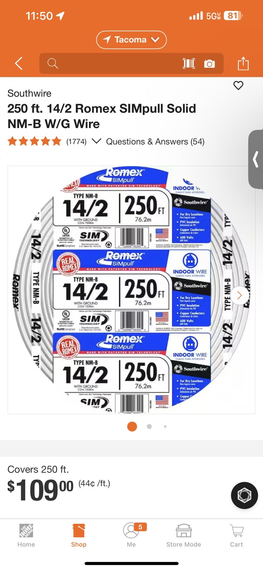 14/2 Romex 250 Ft Roll Brand New