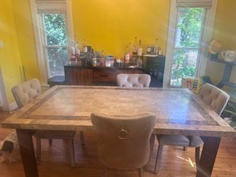 Marble Top Dining Table with 4 Upholstered Chairs