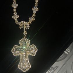18 k Gold Plated Cross Hook Pendant & Cross Chain 