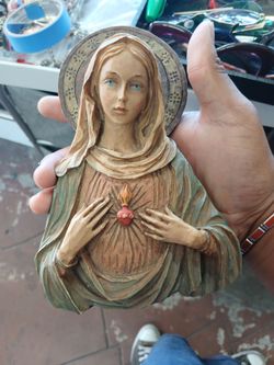 Vintage Immaculate Heart of Mary Plaque Figurine Religious Virgin Bust