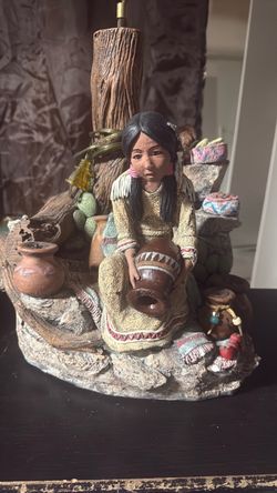 Vtg Apsit Brothers of Calif Native American Indian Girl Table Lamp
