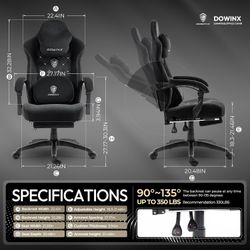  Dowinx Fabric Gaming Chair with Heated Massage Lumbar Support, Game Chairs for Adults, Big and Tall Gamer Chair with Pocket Spring Cushion,