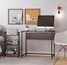 Ameriwood Home Baylor Desk with Rolling Cart in Walnut/Black