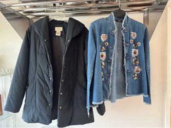 Women’s Jacket Bundle – L.L.Bean Insulated Coat & Embroidered Denim Jacket