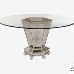60” Round Glass Dining Table w/ Mirrored Base – Seats 6–8