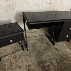Powell Z Modern Glass Top Desk and matching End Table