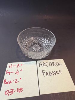 Glass Dessert Bowl Arcoroc France Starburst Diamond Cut Clear Candy Dish 4" Vintage