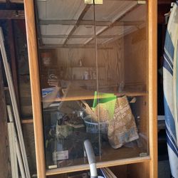 wood cabinet storage glass