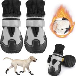 Dog Boots - Waterproof Fleece Lined Dog Shoes for Large Small Medium Dogs, Soft Rubber Paw Protector for Winter Snow, Dog Booties Size 5