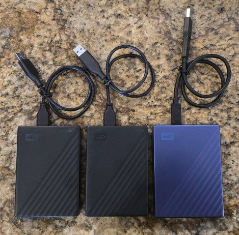 3x 5TB WD Passport External Portable Hard Drives
