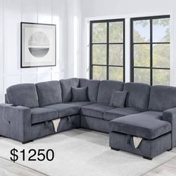 New 92x119x61 Corduroy Sectional Couch With Storage / Free Delivery 