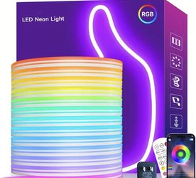 LED Neon Light 196.85inch RGB LED Rope Light with Remote Control 24V US Standard Plug APP Controller Waterproof Flexible Neon Light with RGB Halloween