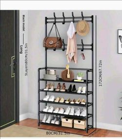 Metal hat, coat and shoe rack (black)