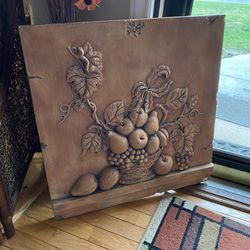 Rustic Embossed Outdoor/Indoor Floral and Fruit Wall Hanging 