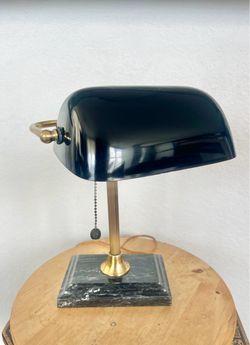 Vintage Bankers Lamp Black & Brass Heavy Marble base