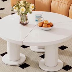 39.4" Irregular Coffee Table,Petal-Shaped MDF Center Table with Sleek Round Edges,Irregular End Table with 3 Sturdy Legs,Easy Assembly,Perfect for Liv