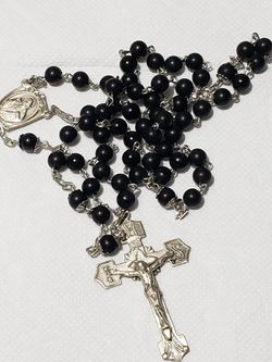 Vintage Chapel Sterling Cross Rosary with black Beads