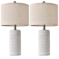 PoKat 23" Table Lamp, Farmhouse Bedside Lamps for Bedroom Set of 2, Ceramic End Table Lamps for Living Room, Traditional Nightstand Desk Lamps, Froste