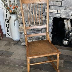 Antique Vintage Farmhouse Rocking Chair With Tooled Leather Seat!