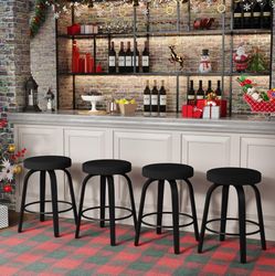 24"H Counter Height Fabric Backless Bar Stools, Black (Set of 4)