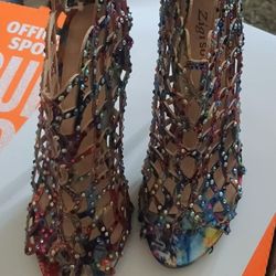 Brand New Women's Multicolored Bedazzled High Heels