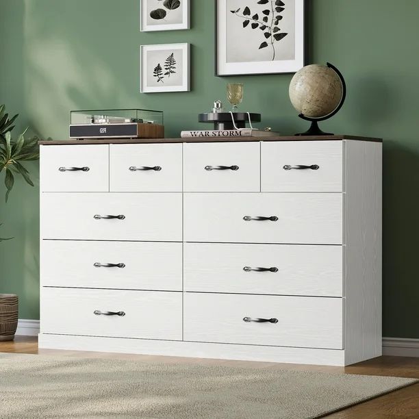 Oversized Dressers for Bedroom, Modern Wide Chest of 10 Drawers, White