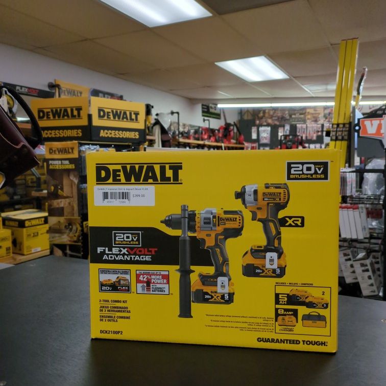 DeWALT Hammer Drill &amp; Impact Driver FLEXVOLT Advantage 20V MAX Combo Kit with 5.0-Ah