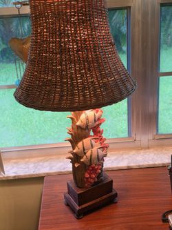 Coastal Fish Table Lamp with Wicker Shade