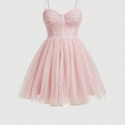 SHEIN MOD Women's Plus Size Contrast Mesh Sequin Corset Cami Date Night Dress