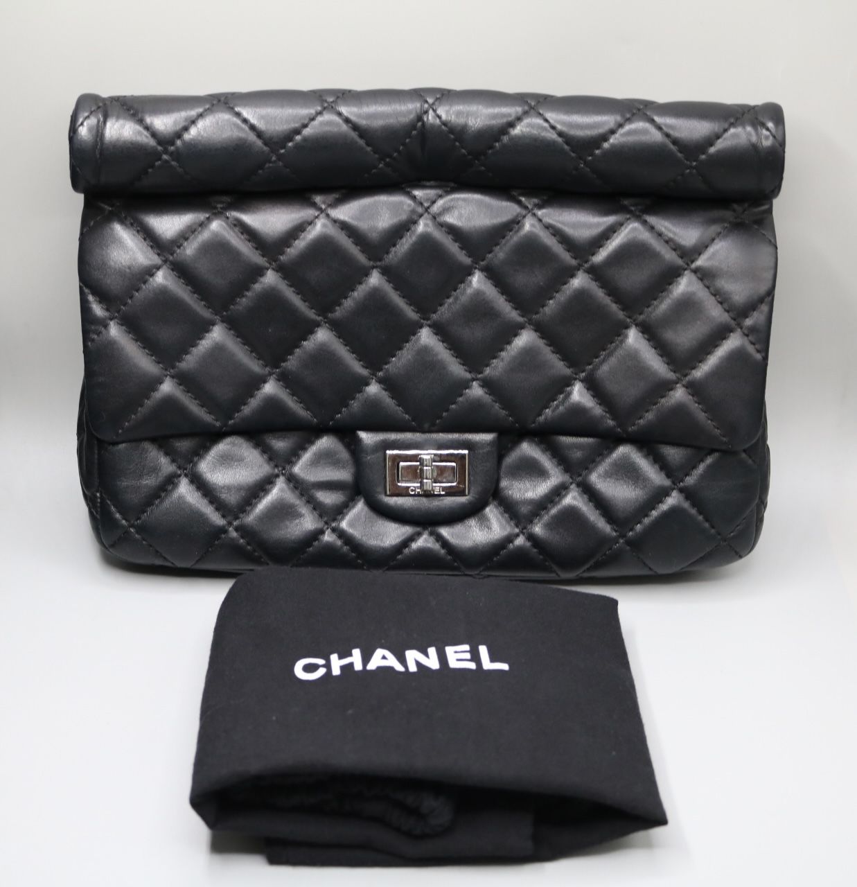 Chanel 2.55 Roll Reissue Clutch Black Quilted Leather Bag 2010s Era