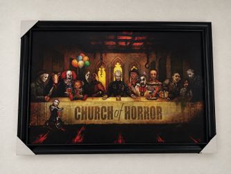 Large Framed “Church of Horror” Wall Art – Horror Movie / Halloween Collector Decor