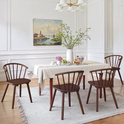 4X Brown Solid Wood Dining Chairs