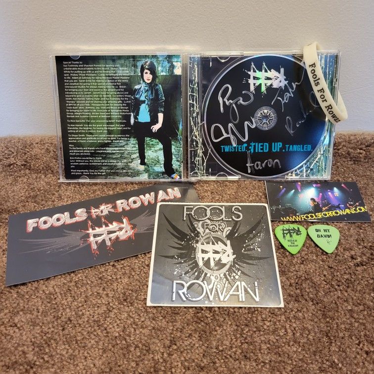 Fools For Rowan Merchandise Bundle (Signed CD, Stickers, Guitar Pics & Bracelet)