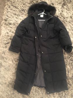 Black Long Puffer Coat with Fur Hood