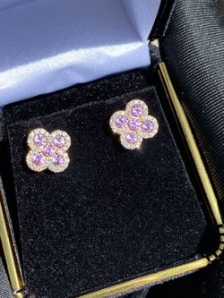 14k Gold VS1 Natural Diamond & Pink Sapphire Flower Earrings 1.20ct – Luxury Studs